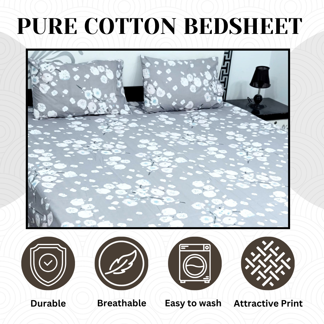Pure Cotton Bedsheet - 3 Pcs | CB-106