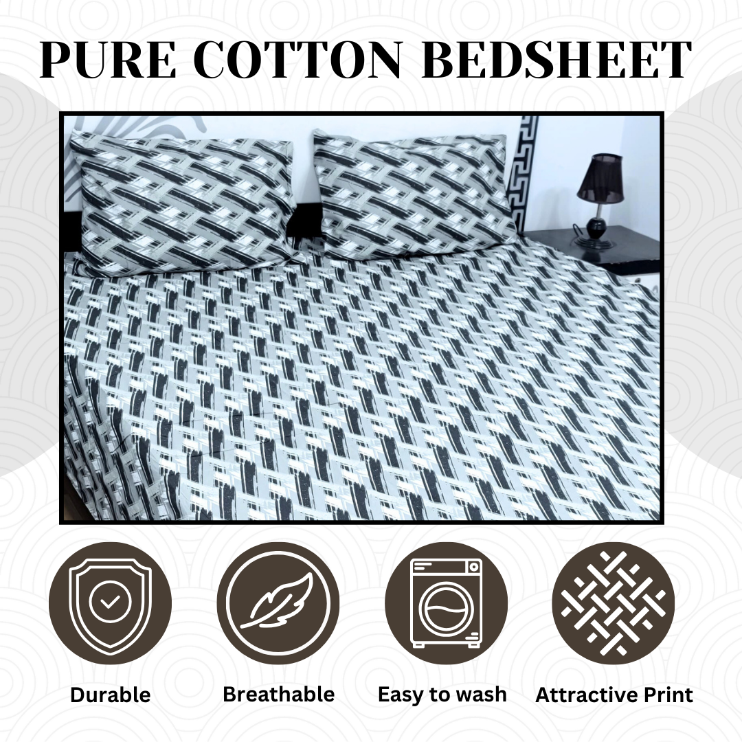 Pure Cotton Bedsheet - 3 Pcs | CB-107