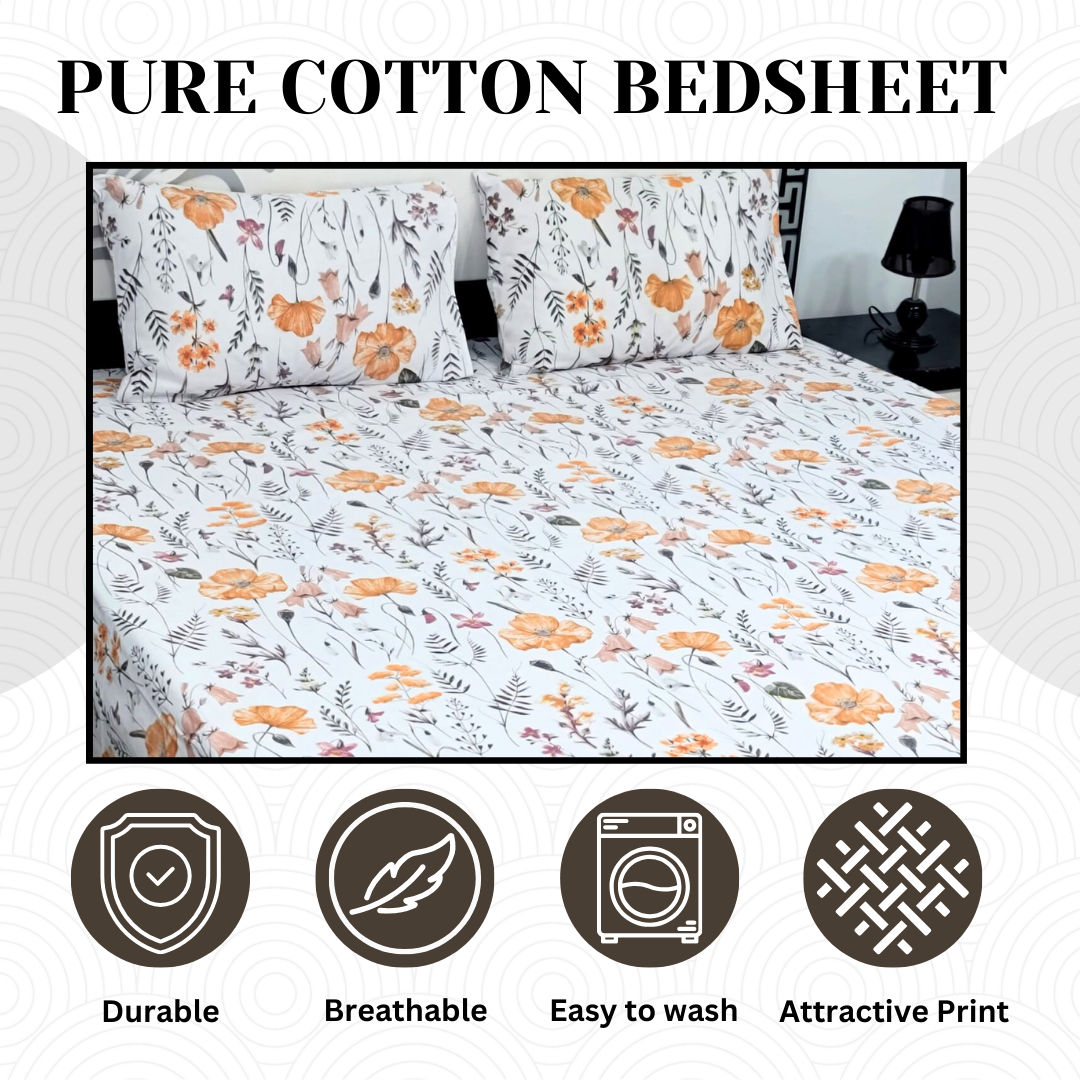Pure Cotton Bedsheet - 3 Pcs | CB-104