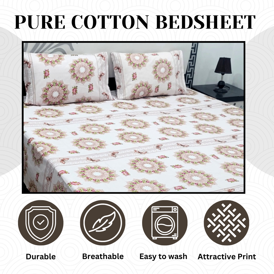 Pure Cotton Bedsheet - 3 Pcs | CB-122