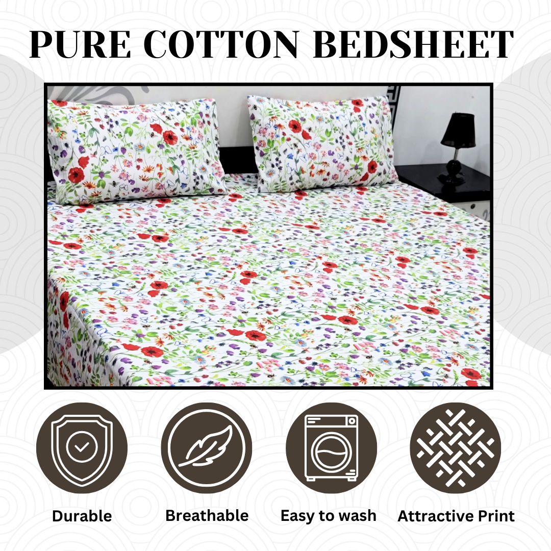 Pure Cotton Bedsheet - 3 Pcs | CB-126