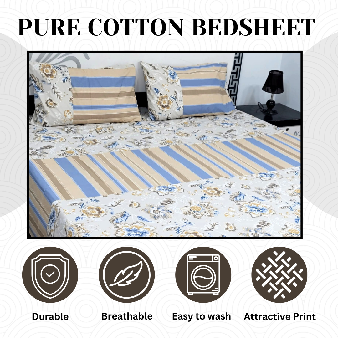Pure Cotton Bedsheet - 3 Pcs | CB-118