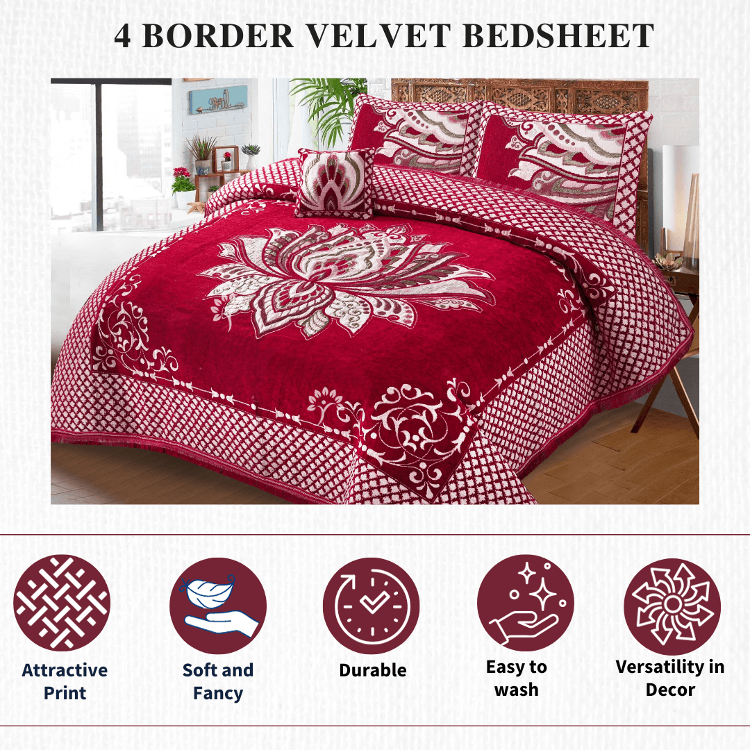 Four Border Jacquard Velvet Bed Sheet 4Pcs |B01 - Gk Royal Fabrics