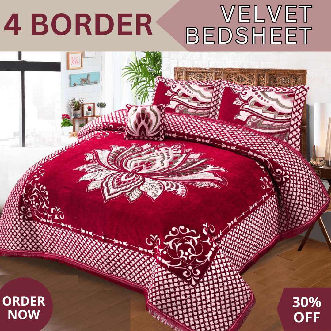 Four Border Jacquard Velvet Bed Sheet 4Pcs |B01 - Gk Royal Fabrics