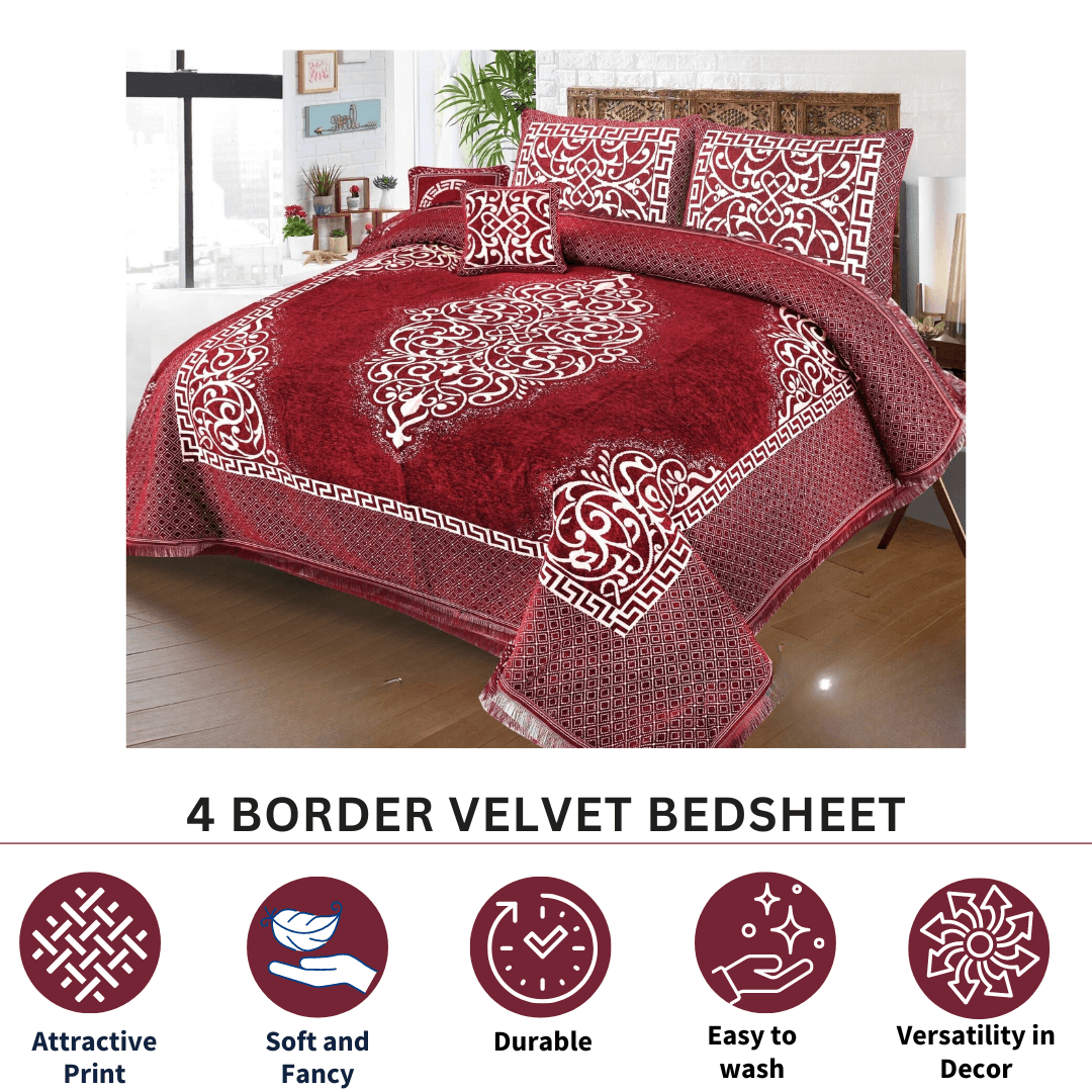 FOUR BORDER JACQUARD VELVET BED SHEET 4PCS |B42 - Gk Royal Fabrics
