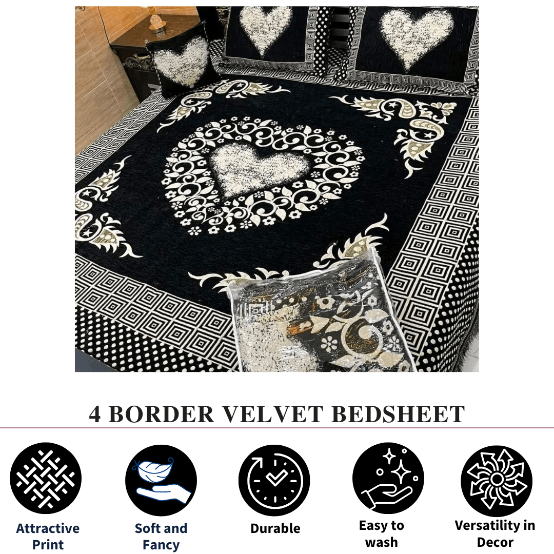 FOUR BORDER JACQUARD VELVET BED SHEET 4PCS | B36 - Gk Royal Fabrics