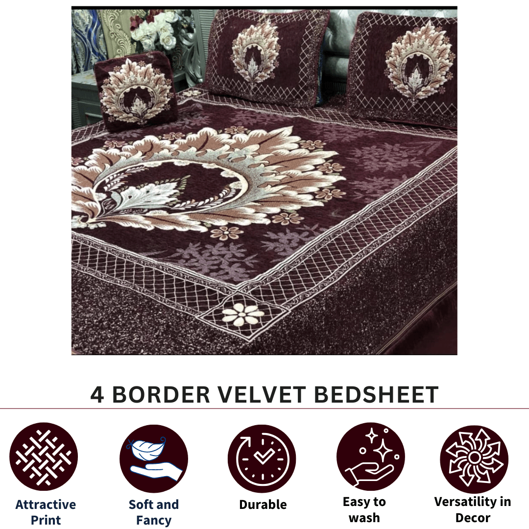 FOUR BORDER JACQUARD VELVET BED SHEET 4PCS |B48 - Gk Royal Fabrics