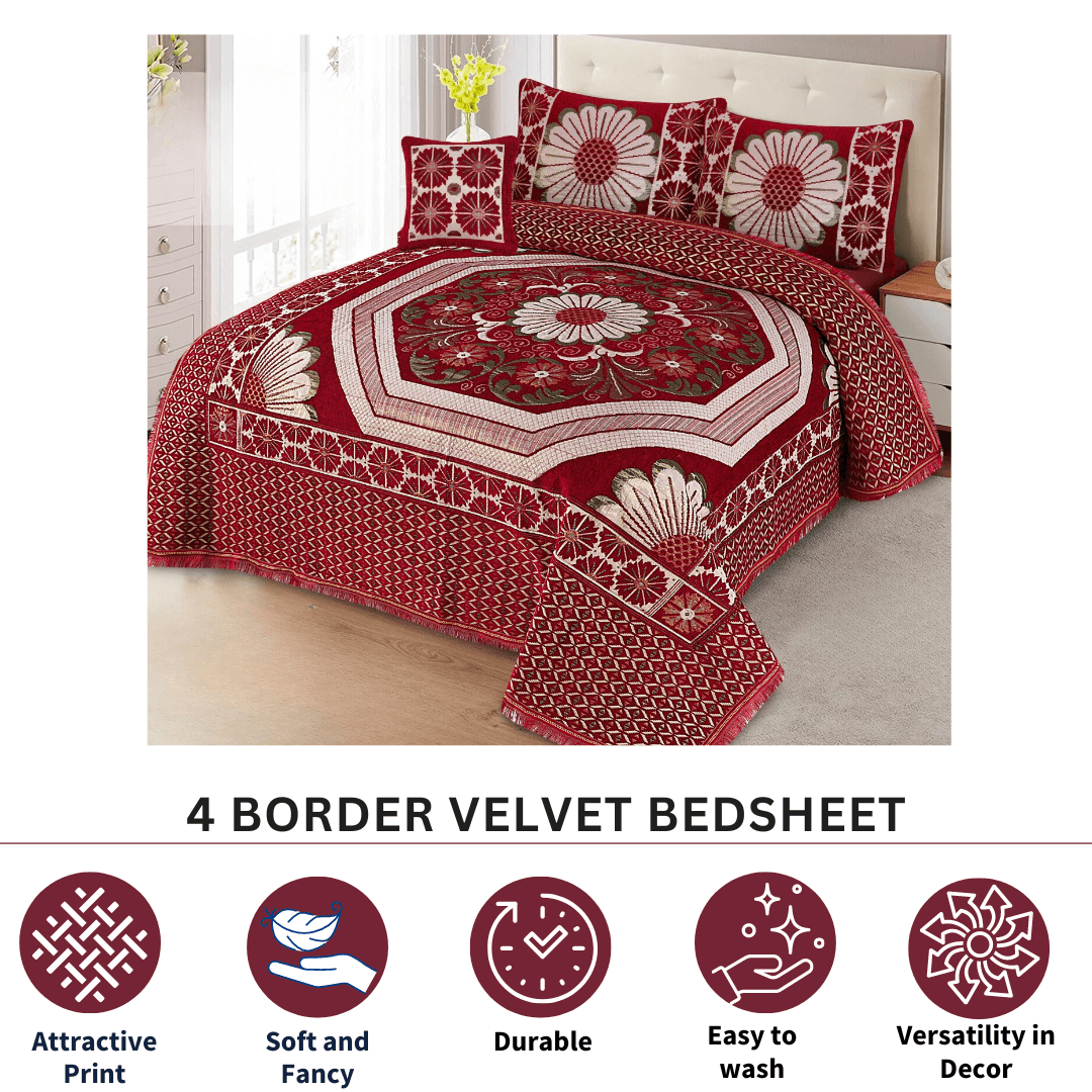 FOUR BORDER JACQUARD VELVET BED SHEET 4PCS |B46 - Gk Royal Fabrics