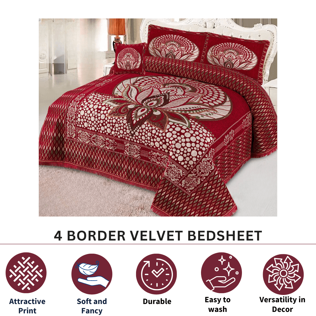 FOUR BORDER JACQUARD VELVET BED SHEET 4PCS |B44 - Gk Royal Fabrics