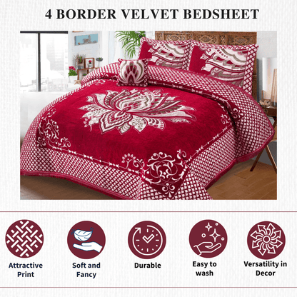 Four Border Jacquard Velvet Bed Sheet 4Pcs |B01 - Gk Royal Fabrics