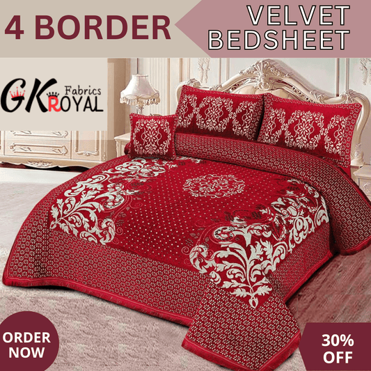 Four Border Jacquard Velvet Bed Sheet 4Pcs | B08 - Gk Royal Fabrics