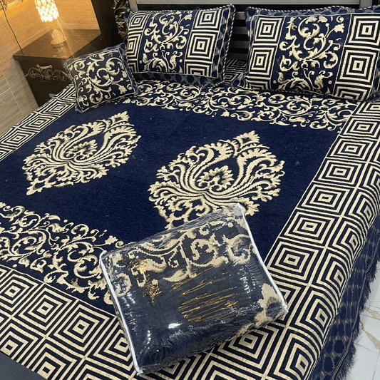 FOUR BORDER JACQUARD VELVET BED SHEET 4PCS | B35 - Gk Royal Fabrics