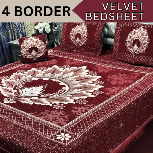 FOUR BORDER JACQUARD VELVET BED SHEET 4PCS |B48 - Gk Royal Fabrics