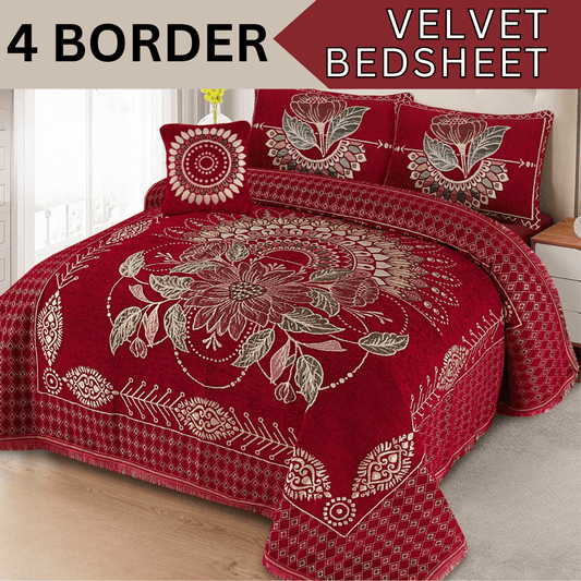 FOUR BORDER JACQUARD VELVET BED SHEET 4PCS |B43 - Gk Royal Fabrics