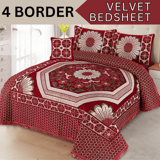 FOUR BORDER JACQUARD VELVET BED SHEET 4PCS |B46 - Gk Royal Fabrics